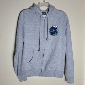 Santa Cruz Zip Up Hoodie Size L Gray Blue Wave
